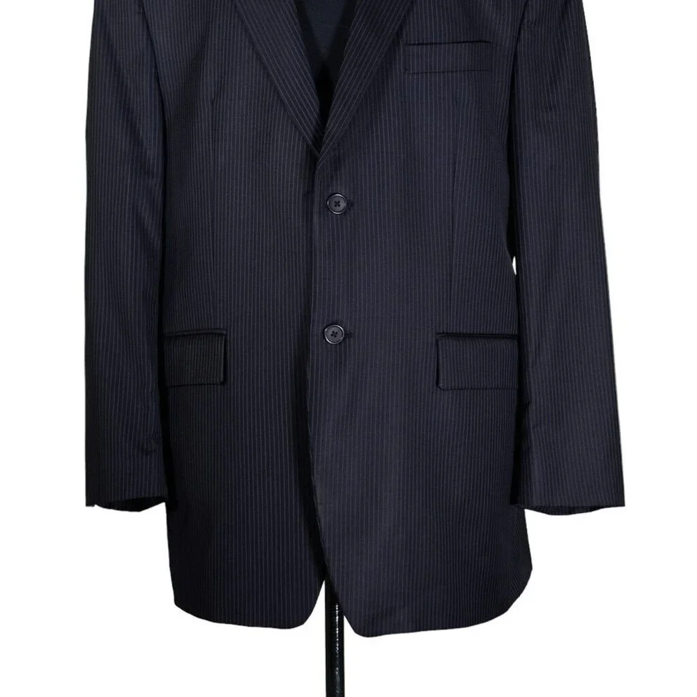 Calvin Klein Mens Blazer Blue Striped Wool 2 Button Suit Jacket Sport Coat 42R